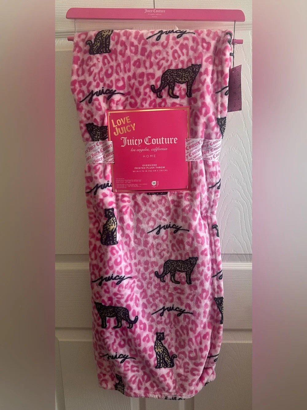 Juicy Couture Blanket Pink Leopard Plush Throw 60x70” New